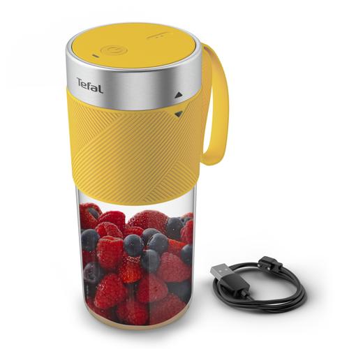 Blender portabil Tefal Lightmix BL1C0230, 300 ml, 2 lame, 20.000 rpm, acumulator 1200 mAh, pana la 11 cicluri pe incarcare, rezultate in 40 secunde, greutate 510g, cablu incarcare inclus (Galben)