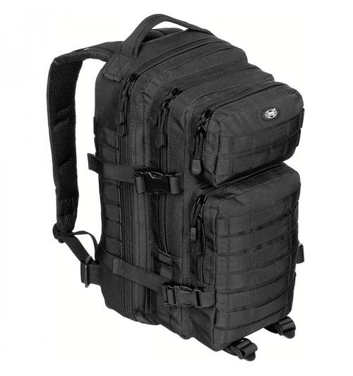 Rucsac modular MFH Assault, 30 litri, multiple buzunare, compatibil sistem hidratare (Negru)