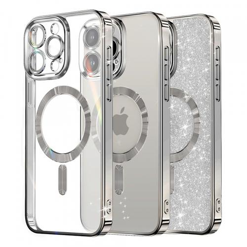 Husa MagSafe pentru Apple iPhone 15 Pro Max, Techsuit, Luxury Glitter, Argintie