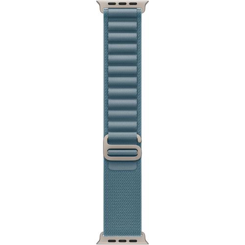 Curea Smartwatch Apple MFTJ4ZM/A pentru Watch 49mm, Light Blue Alpine Loop - Medium - Natural Titanium Finish (Albastru deschis)