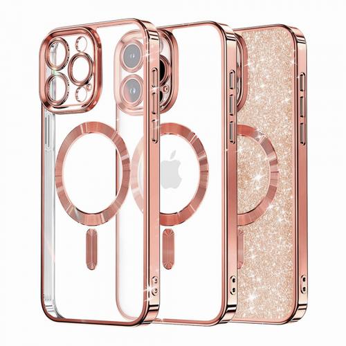Husa MagSafe pentru Apple iPhone 15 Pro Max, Techsuit, Luxury Glitter, Roz Aurie