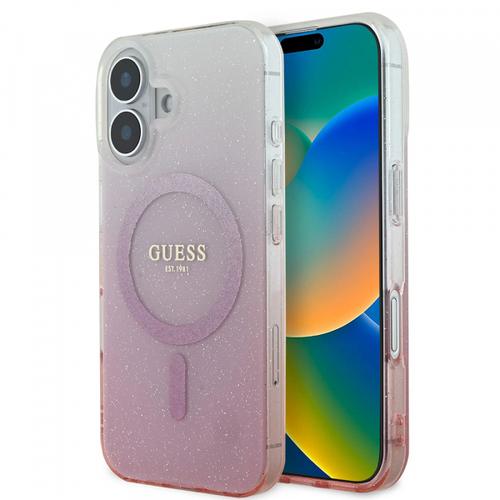 Husa MagSafe pentru Apple iPhone 16, Guess, IML Glitter Gradient, Roz