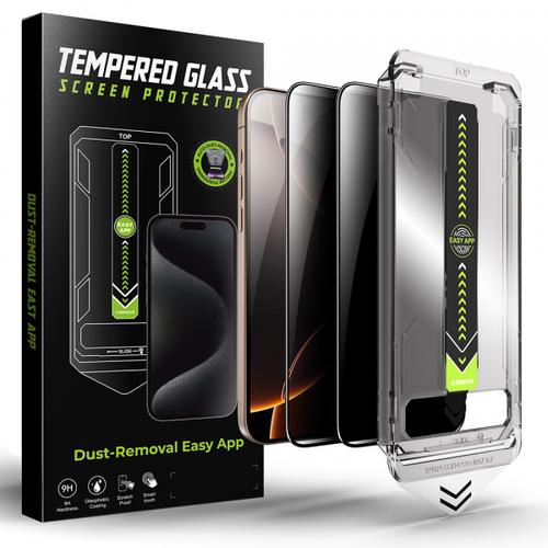 Folie de protectie Ecran Privacy Techsuit TitanGlass pentru Apple iPhone 15 Pro Max, Sticla Securizata, Full Glue, Set 2 bucati