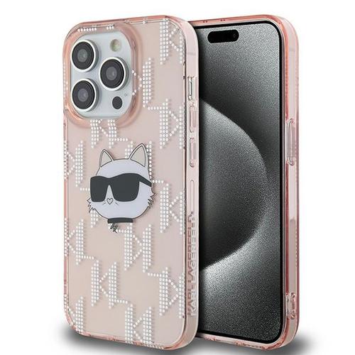 Husa pentru Apple iPhone 14 Pro Max, Karl Lagerfeld, IML Luxury Monogram Choupette\'s Head, Roz