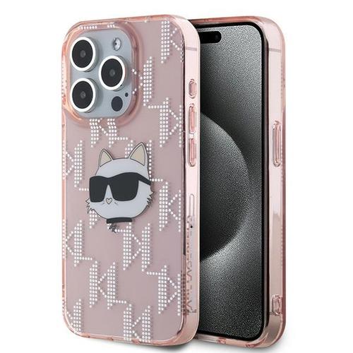 Husa pentru Apple iPhone 15 Pro, Karl Lagerfeld, IML Luxury Monogram Choupette\'s Head, Roz