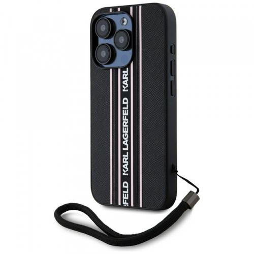 Husa pentru Apple iPhone 15 Pro, Karl Lagerfeld, Saffiano Athleisure Stripes with Strap, Roz