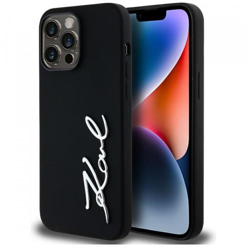 Husa pentru Apple iPhone 14 Pro Max, Karl Lagerfeld, Silicone Script, Neagra