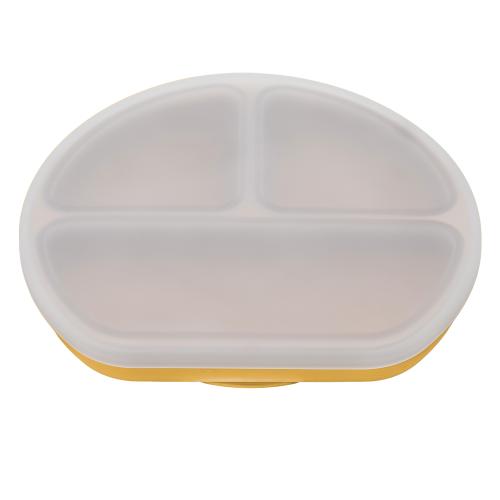 Farfurie din silicon cu ventuza si capac AppeKids Honey, Galben