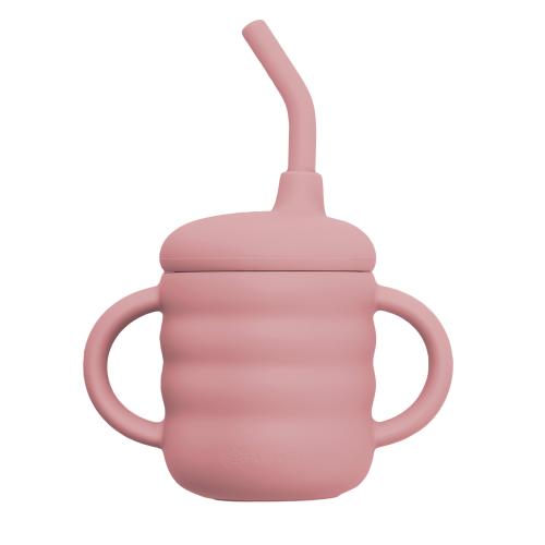 Cana cu pai din silicon, 160 ml, AppeKids  Old Rose, Roz