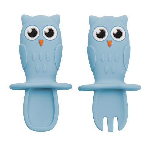 Set 2 Tacamuri din silicon AppeKids OWL Aqua Blue, Albastru