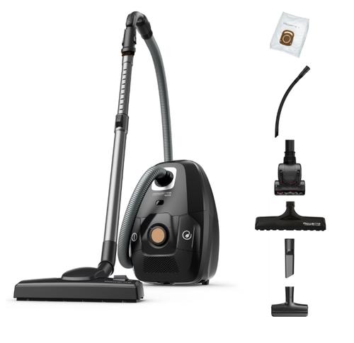 Aspirator cu sac Rowenta Green Force Effitech Total Clean RO6189EA, 400W, 3 niveluri de filtrare, lungime cablu 8.4m, recipient praf 4.5L, perie EasyBrush, indicator umplere sac (Negru)