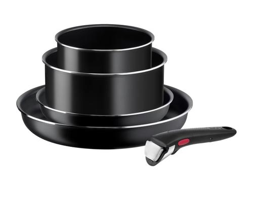 Set 5 piese TEFAL Ingenio Easy Cook & Clean L1539543, maner detasabil, invelis antiaderent Titan, indicator termic Thermo Signal (Negru)