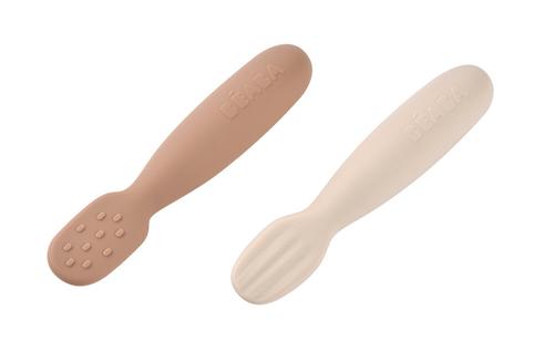 Set 2 linguri silicon Beaba Praline Clay, 0 - 4 ani, Crem
