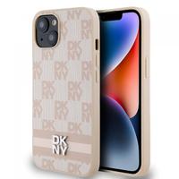 Husa pentru Apple iPhone 15, DKNY, Checkered Mono Pattern & Printed Stripes, Roz
