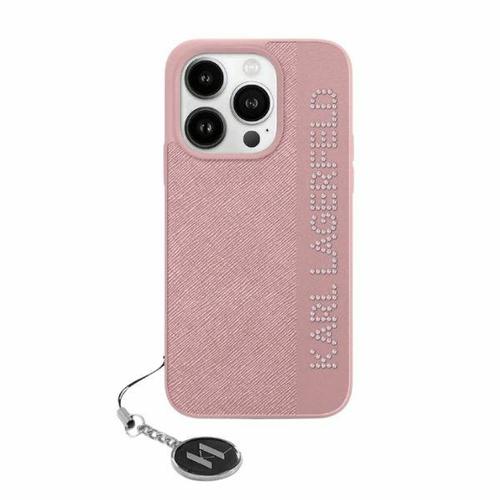 Husa pentru Apple iPhone 15 Pro, Karl Lagerfeld, Saffiano Rhinestones & Charm, Roz