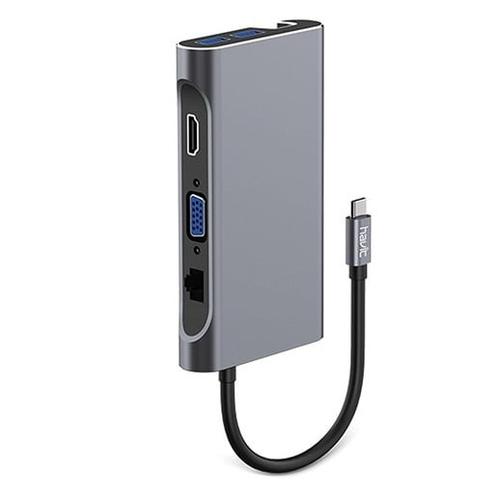 Hub USB-C multiplu 7 in 1 HAVIT HB4001, 3 USB 3.0 /1 HDMI /1 VGA /1 RJ45 /1 PD 100 W (Gri)