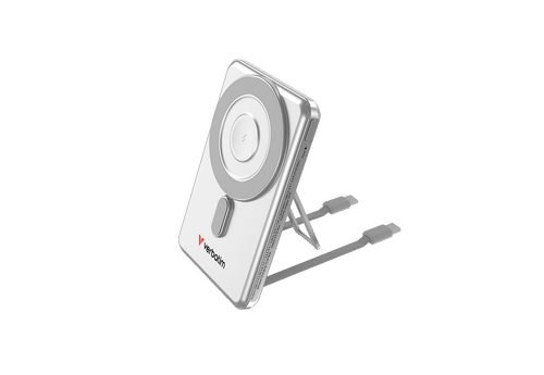 Acumulator extern Verbatim C\'n\'G Magnetic, 5.000mAh, 15 W, Incarcare Wireless, Stativ, 2 cabluri USB-C (Argintiu)