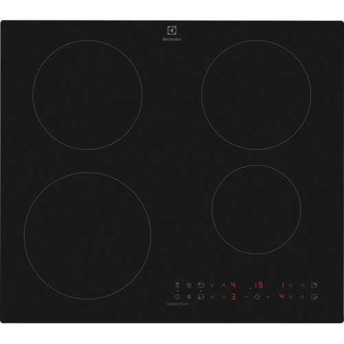 Plita incorporabila Electrolux EIT60433CT, Inductie, 4 zone de gatit, Timer electronic, Conectivitate hota, Booster, Rezistenta sporita la zgarieturi, 60 cm (Negru)