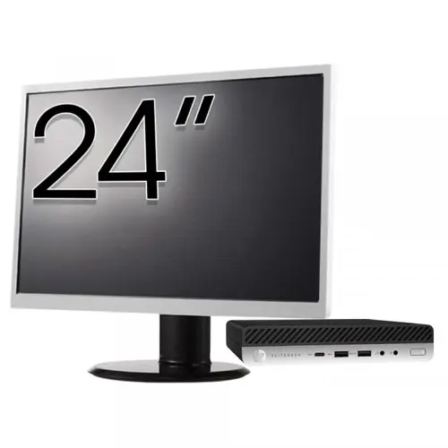 Pachet Calculator refurbished HP EliteDesk 800 G3 Mini PC, Intel Core i7-6700T 2.80GHz, 8GB DDR4, 256GB SSD + Monitor 24"