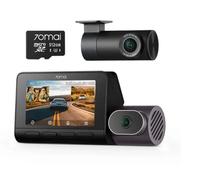 Set Premium Camera Video Auto 70mai Dash Cam T800, 4K, 3 Obiective, (fata 4K, interior 1080p), Camera spate RC41 4K, GPS, HDR, ADAS, Card microSD 512GB (Negru)