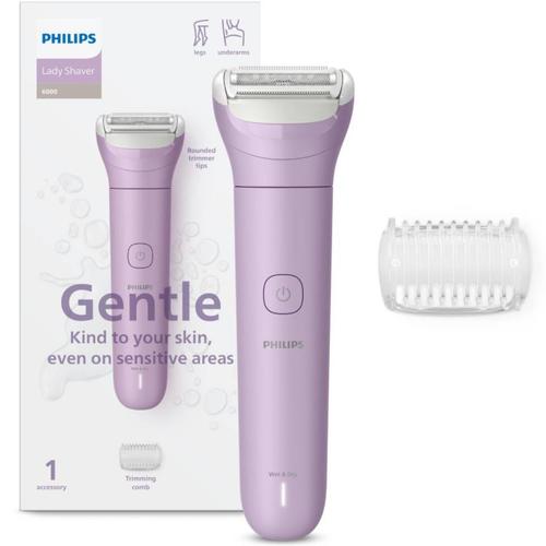 Aparat de ras electric pentru femei, fara fir Philips BRL114/00, umed si uscat, Autonomie 80 minute, 1 accesoriu, trimmer (pieptene) pentru tuns (Mov)