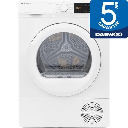 Uscator de rufe Daewoo DDR-VH8A/E Pompa de caldura 8 kg Clasa E 15 programe Afisaj LED Cuva inox Hublou sticla (Alb)