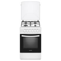 Aragaz Nobeltek NLT 5604A/E1, plita gaz si cuptor electric, ventilator, aprindere electrica plita, siguranta plita, iluminare cuptor, echipat cu diuze GN, diuze GPL de schimb, capac tabla (Alb)