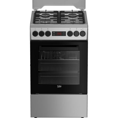 Aragaz Beko FSMT52320DXON Mixt Plita gaz 4 arzatoare Aprindere electrica Siguranta Cuptor multifuctional cu 8 functii de gatire 3D cooking Grill Rotisor Timer Iluminare cuptor (Inox)