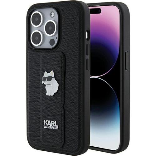Husa MagSafe pentru Apple iPhone 15 Pro Max, Karl Lagerfeld, Saffiano Gripstand Choupette, Neagra