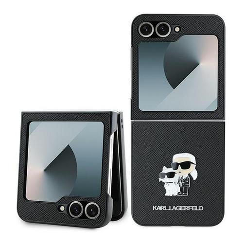Husa pentru Samsung Galaxy Z Flip7 FE F761 / Z Flip6 F741, Karl Lagerfeld, Saffiano Karl & Choupette Metal, Neagra