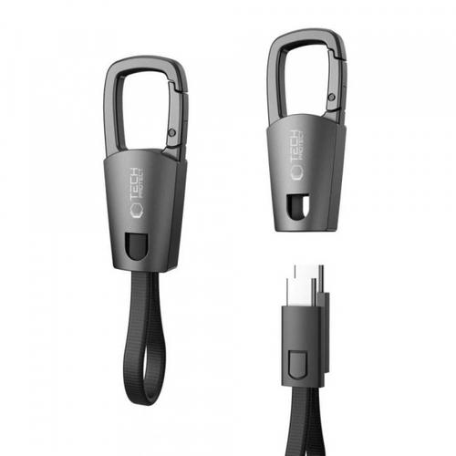 Cablu Date si Incarcare USB-C - USB-C Tech-Protect Ultraboost DNA Keychain, 60W, 0.17m, Gri
