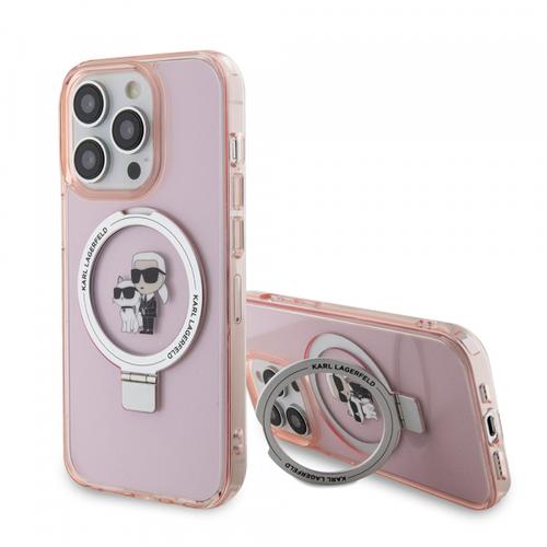 Husa MagSafe pentru Apple iPhone 15 Pro, Karl Lagerfeld, Ring Stand Karl & Choupette, Roz