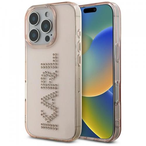 Husa pentru Apple iPhone 16 Pro Max, Karl Lagerfeld, IML Rhinestones Pink Logo, Roz