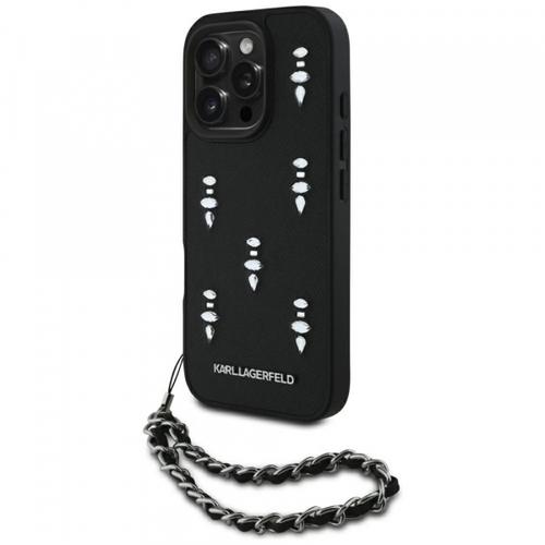 Husa pentru Apple iPhone 16 Pro Max, Karl Lagerfeld, Saffiano Crystals & Charm, Neagra