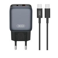 Incarcator Retea Cu Cablu USB-C XO Design L154, 20W, 3A, 1 x USB-A - 1 x USB-C (Negru)