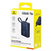 Baterie externa Baseus PicoGo P10076803123-00, 10000mAh, Digital Display, cu cablu incorporat USB-C (Negru)