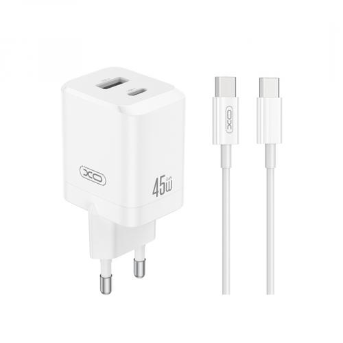 Incarcator Retea Cu Cablu USB-C XO Design CE36, 45W, 3A, 1 x USB-A - 1 x USB-C (Alb)