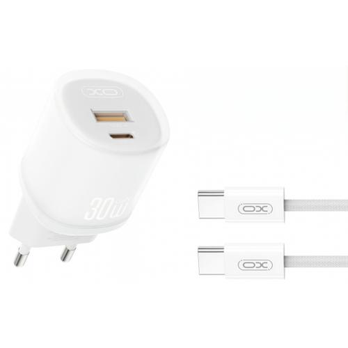 Incarcator Retea Cu Cablu USB-C XO Design L151, 30W, 3A, 1 x USB-A - 1 x USB-C (Alb)