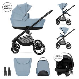 Carucior 3 in 1 Lorelli Bianca, cos landou individual, cosulet auto Aria Luxe inclus, cadru din aluminiu, pana la 22 kg, Albastru