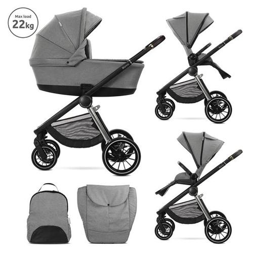 Carucior 2 in 1 Lorelli Bianca, cos landou individual cu maner de transport, cadru din aluminiu, pana la 22 kg, Gri