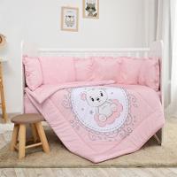 Set lenjerie 7 piese Lorelli Lily, bumbac ranforce, pentru paturi 60 x 120 cm, Roz