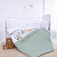 Set lenjerie 7 piese Lorelli Lily Happy Friends Mint, bumbac ranforce, pentru paturi 60 x 120 cm