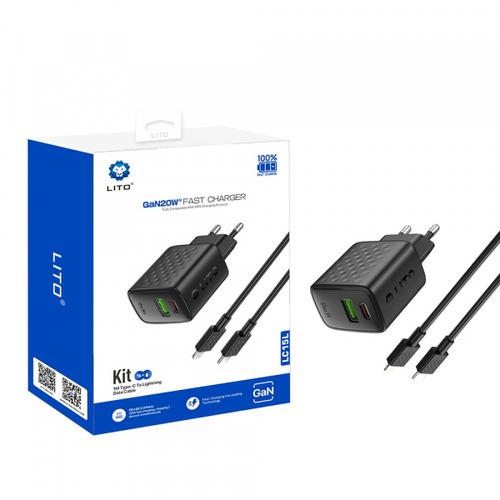 Incarcator Retea Cu Cablu Lightning Lito LC15L, 20W, 3A, 1 x USB-A - 1 x USB-C (Negru)