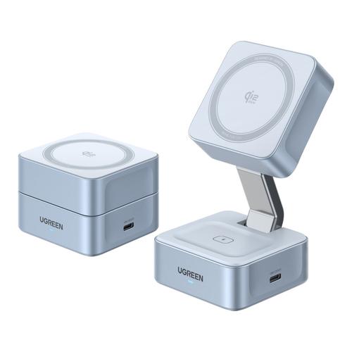 Incarcator wireless magnetic UGREEN MagFlow 25W Qi2 2in1, compatibil MagSafe (Albastru)