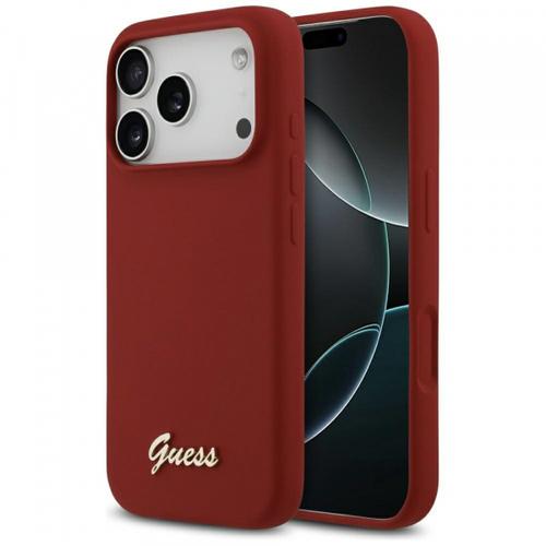 Husa MagSafe pentru Apple iPhone 17 Pro, Guess, Script Metal Logo (Rosu)