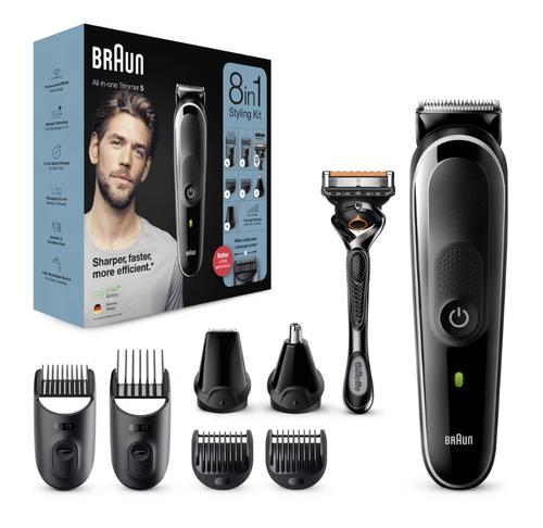 Aparat de tuns multifunctional Braun MGK5360 Wet&Dry, 13 setari pentru lungime, 8 in 1, 4 piepteni, 2 accesorii extra, Aparat de ras Gillette, Saculet de voiaj (Negru/Gri)