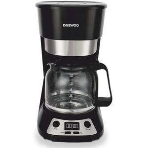 Cafetiera Daewoo DCM90BX, 900 W, 1.5 litri, display LCD, filtru permanent, anti-picurare, timer, functie pornire automata, mentinere cald 40 min (Negru/Inox)