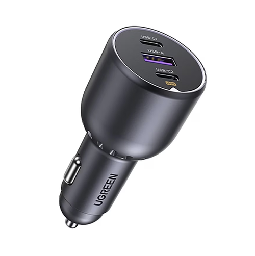 Incarcator Auto UGREEN EC705, 130W, 5A, 1 x USB-A - 2 x USB-C, Cablu USB-C inclus (Gri)