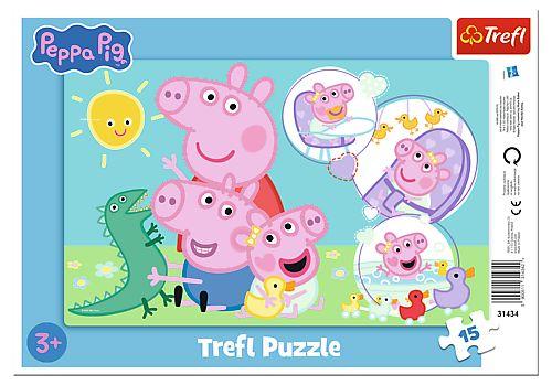 Puzzle in rama Trefl din 15 piese - Purcelusa draguta Peppa