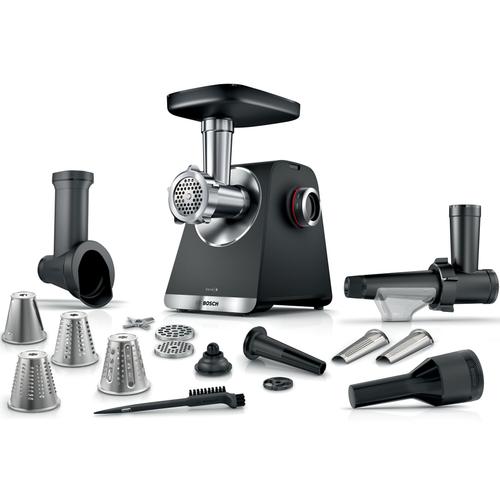 Masina de tocat Bosch MFWS660B 2100W 3.5kg/ min 3 site accesoriu suc de rosii palnie carnati accesoriu pt kebbe cutit cu 2 taisuri 4 accesorii de tocare Negru/Argintiu